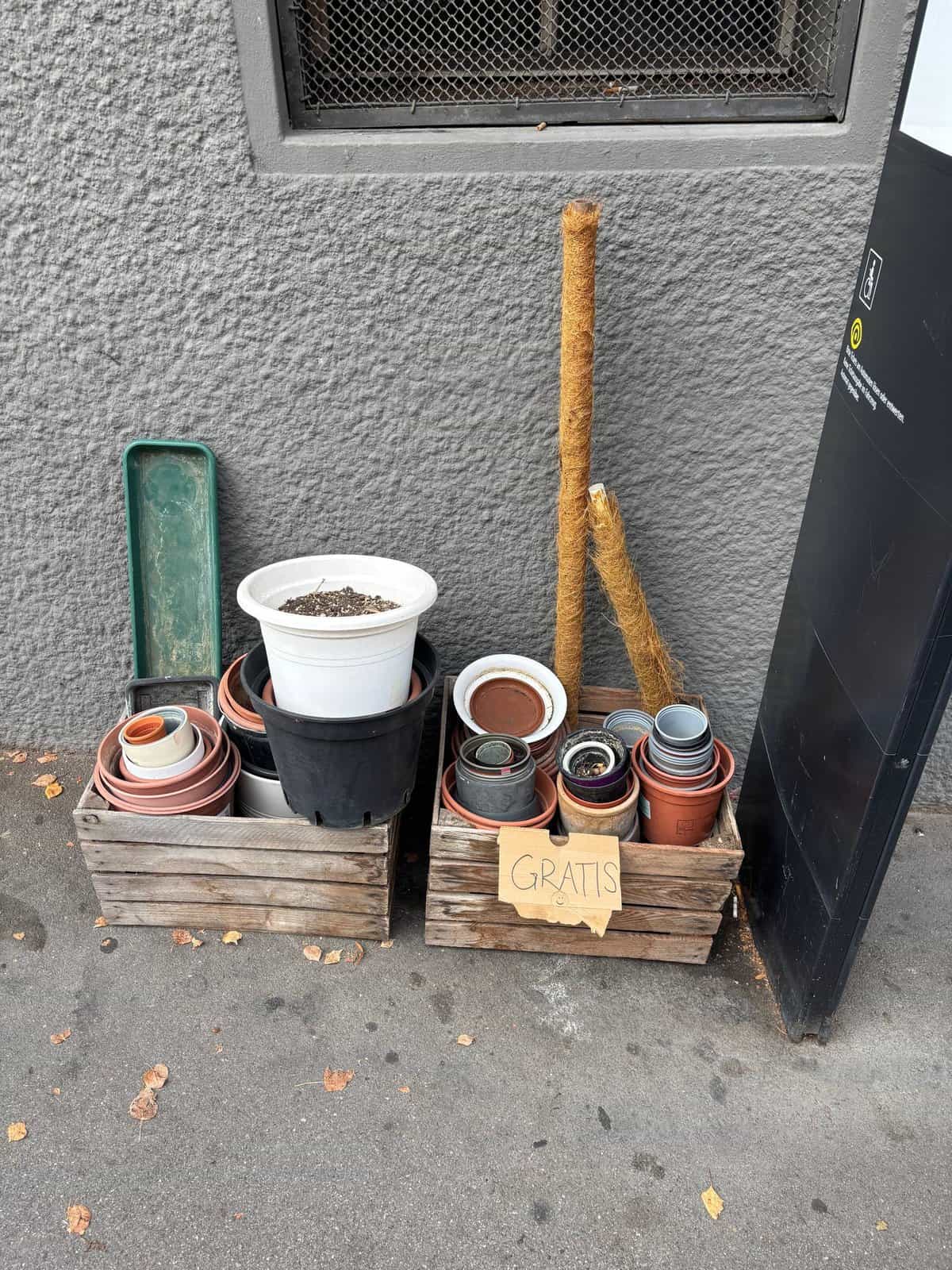 Diverse Pflanzentöpfe und Kisten