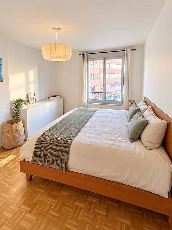 Lit king size et tables de chevet