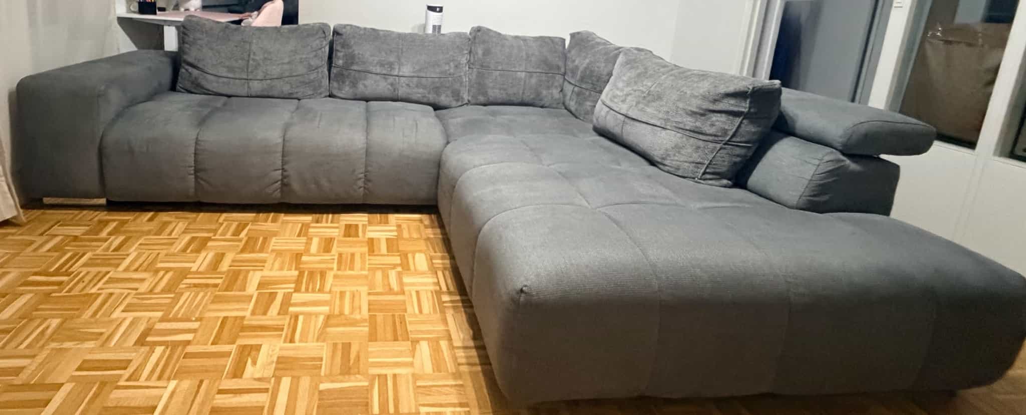 Ecksofa grau mit Kissen - 3 meter lang