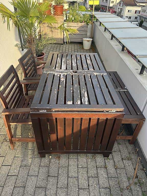 Ikea Gartentisch, Stühle, Bank