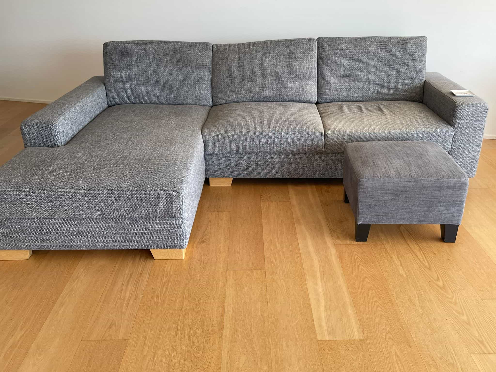 Corner sofa, grey with matching ottoman