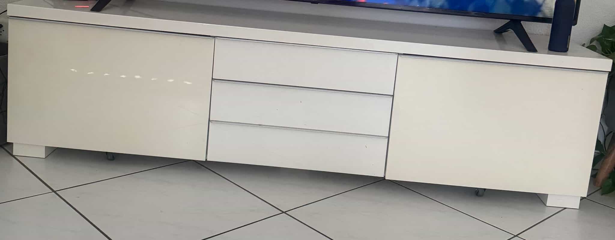 TV lowboard, white/wood, 3-drawer