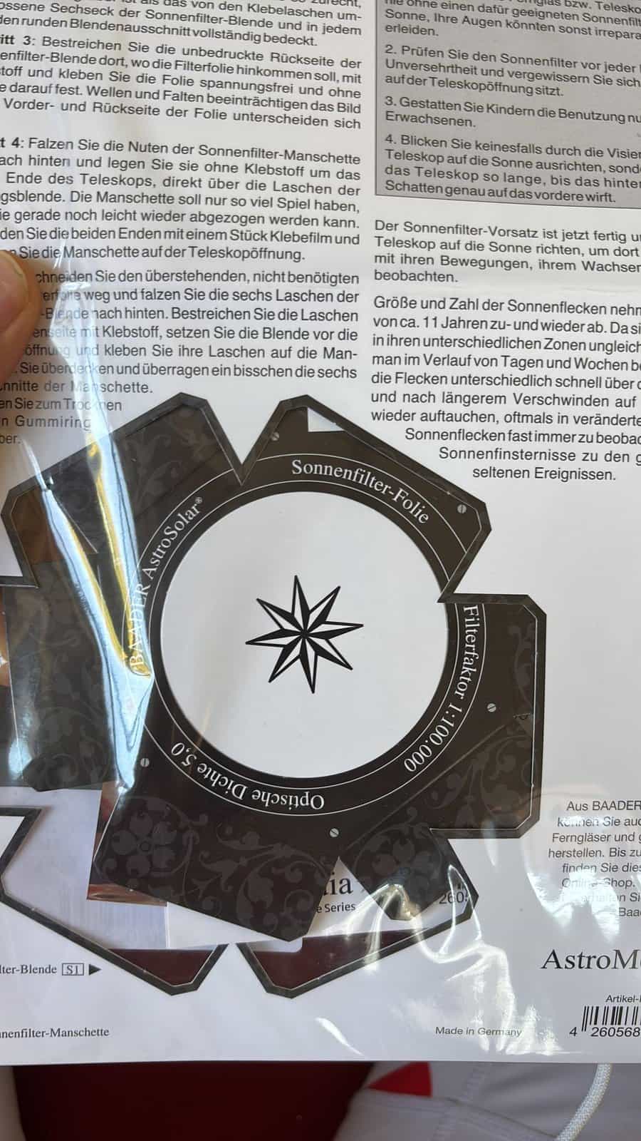 Sonnenfinsternis-Filterfolie zu verschenken