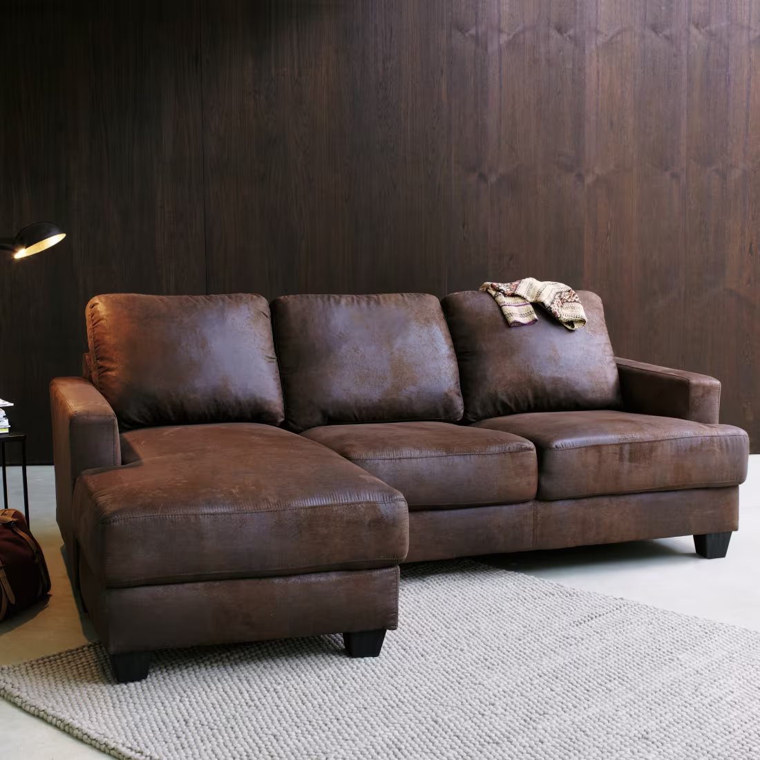 Ecksofa 3-/4-Sitzer aus Widlederimitat mit Ecke links, braun
