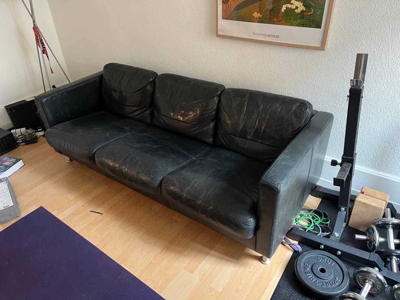 Schwarzes Ledersofa 2m breit