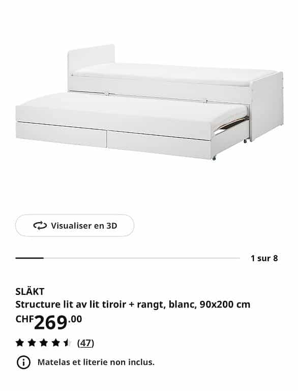 Lit simple mais avec lit d'appoint