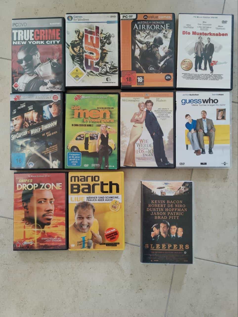 Alte PC Spiele, DVD Filme und VHS Kassette