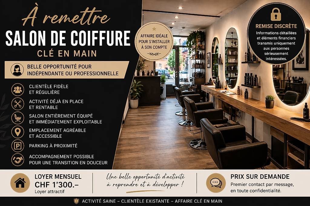À remettre salon de coiffure clé en main avec clientèle