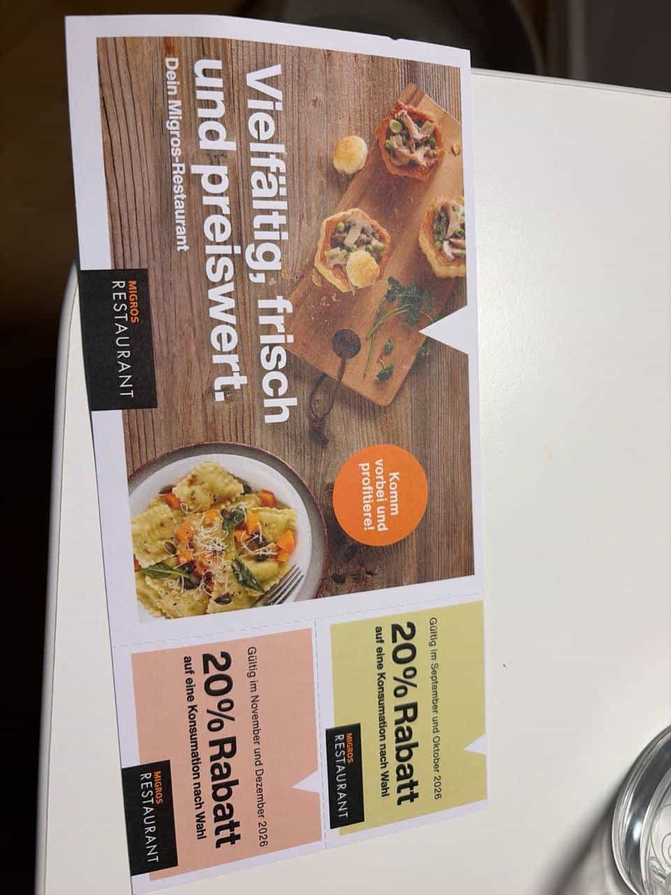 Migros Restaurant Gutschein 20% Rabatt