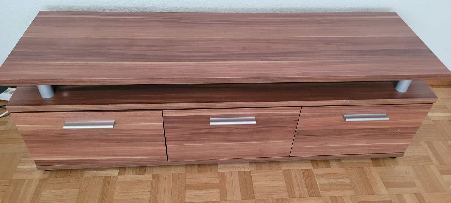 TV-Möbel, Nussbaum-Dekor, 3 Schubladen