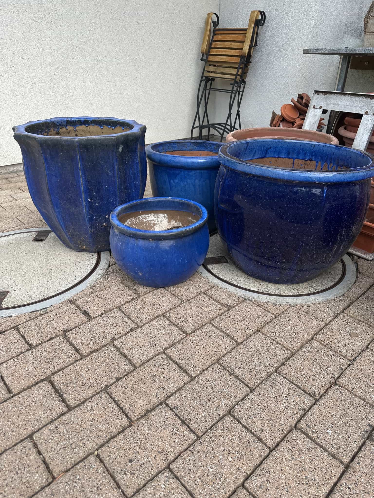 Blumenkübel Set, blau, Keramik