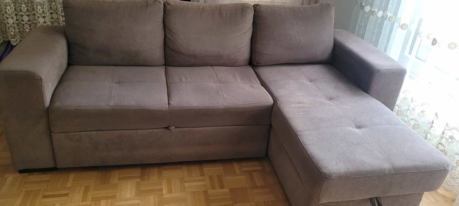 Ecksofa mit Bettfunktion und Stauraum, braun