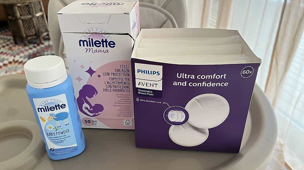 Stilleinlagen AVENT und Milette (50 + 40St) + Baby Puder
