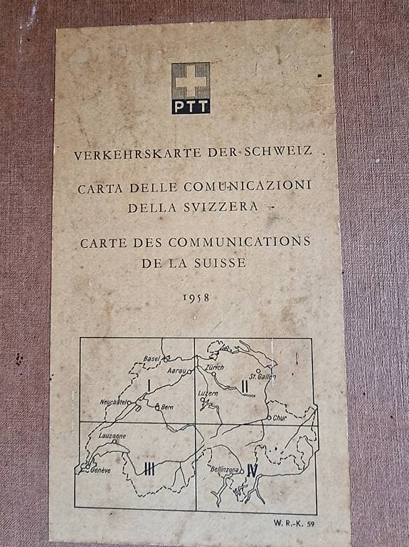 Verkehrskarte der Schweiz PTT 1958