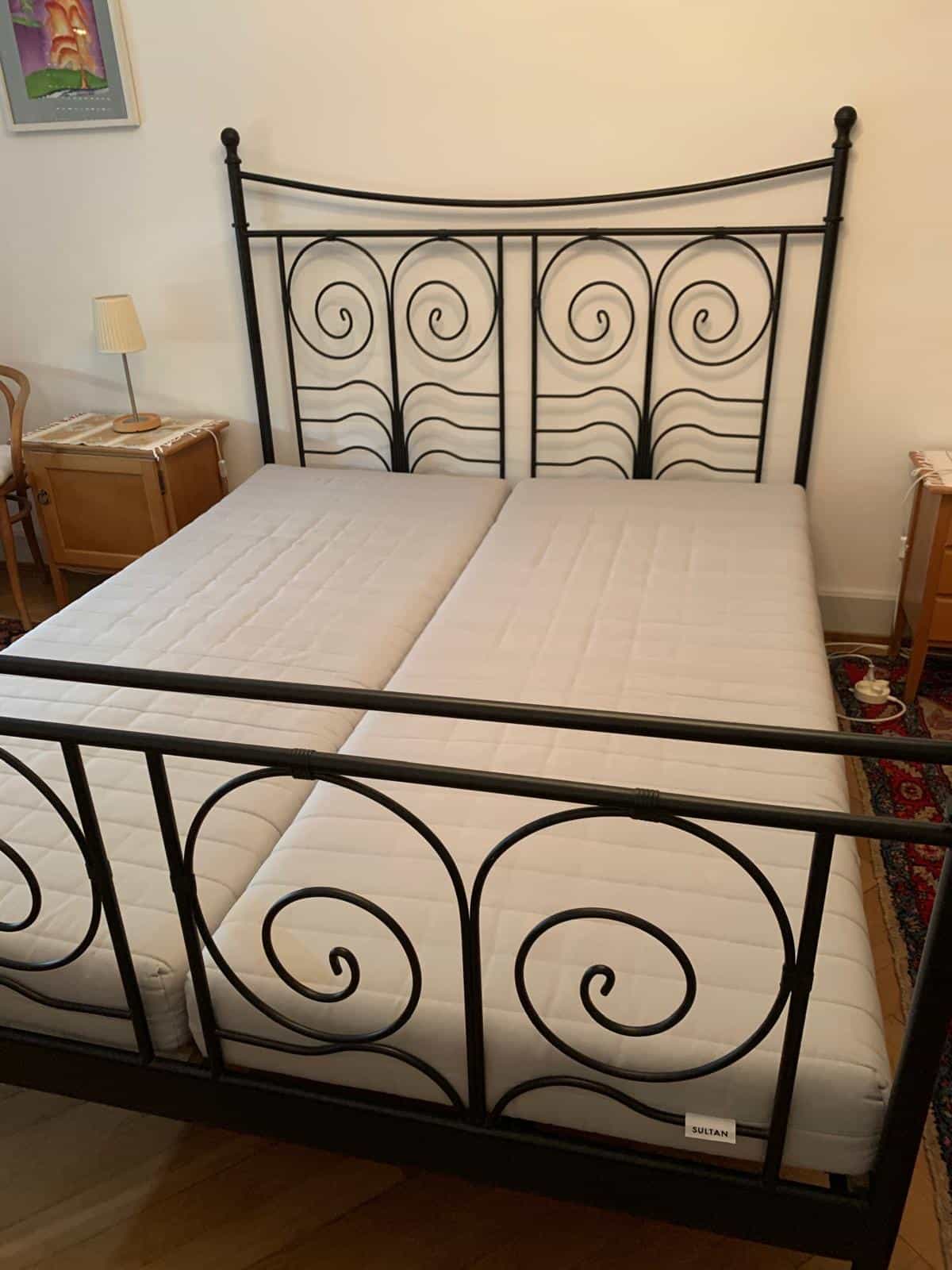 Doppelbett, Metallbett IKEA Noresund schwarz, 160x200