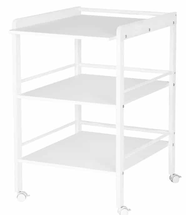 Wickeltisch mit 2 Tablaren und Rädern, weiss