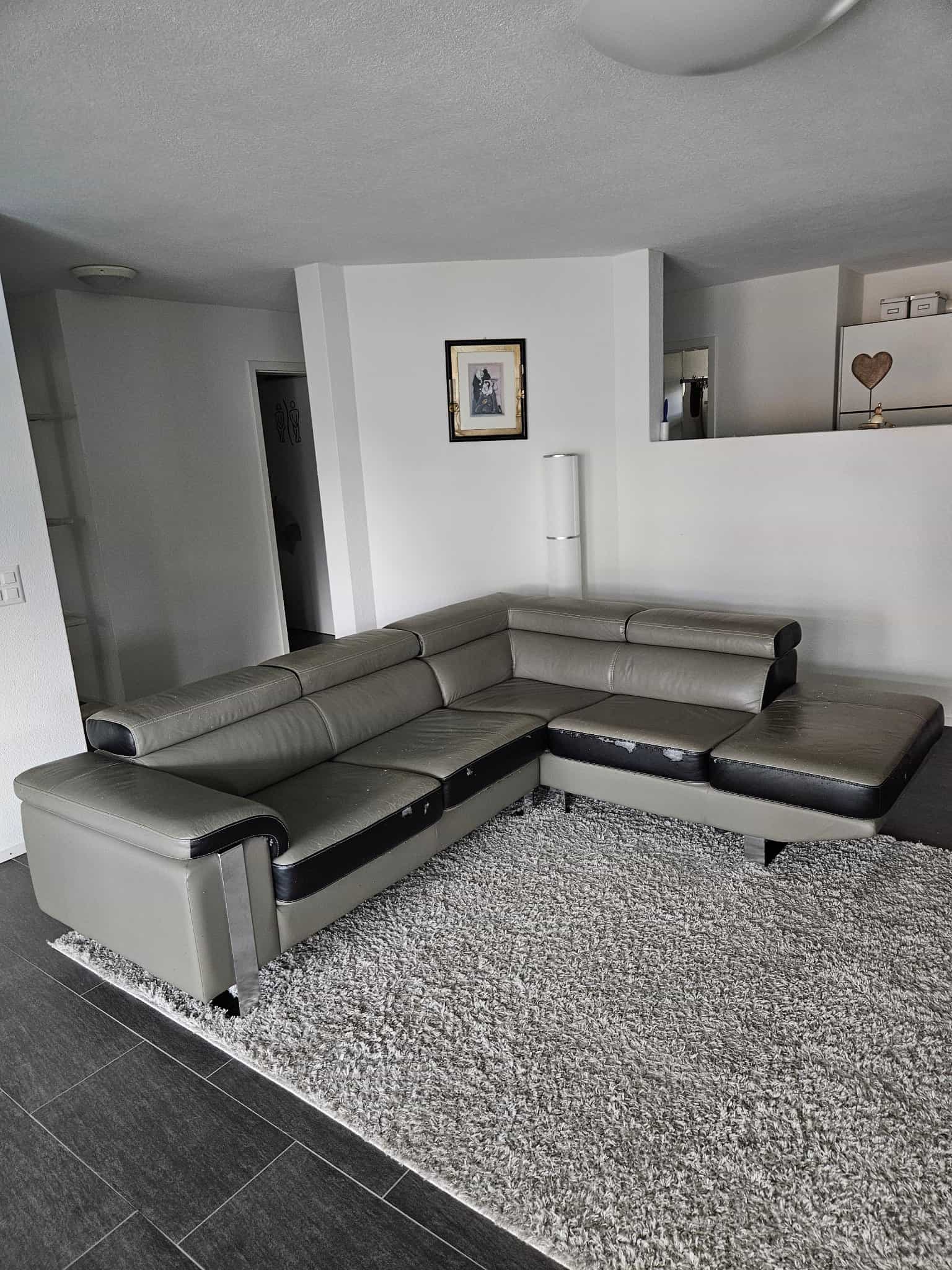 Ecksofa grau/schwarz LEDER
