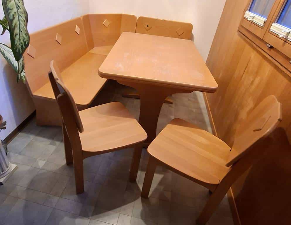 Echtholz-Eckbank, Tisch, 2 Stühle, als Ensemble oder einzeln