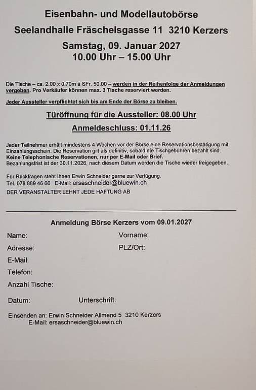Tischreservation / reservation de tables / Börse Kerzers