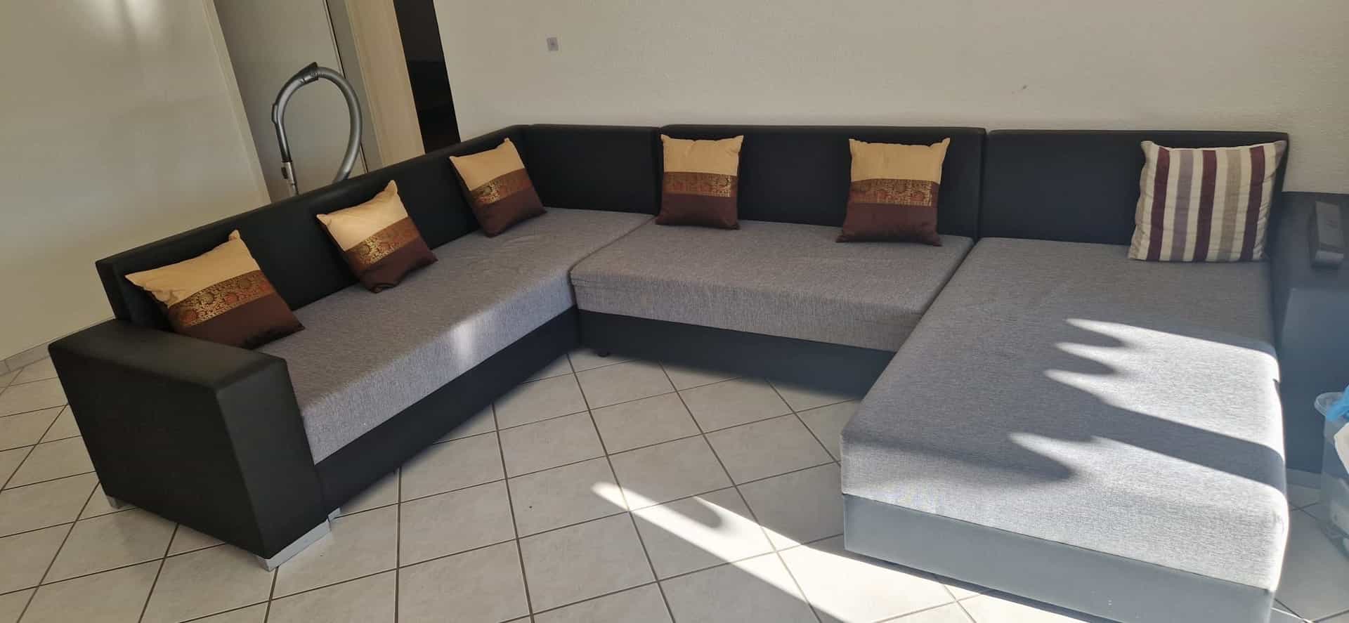 Corner sofa sectional, black and grey