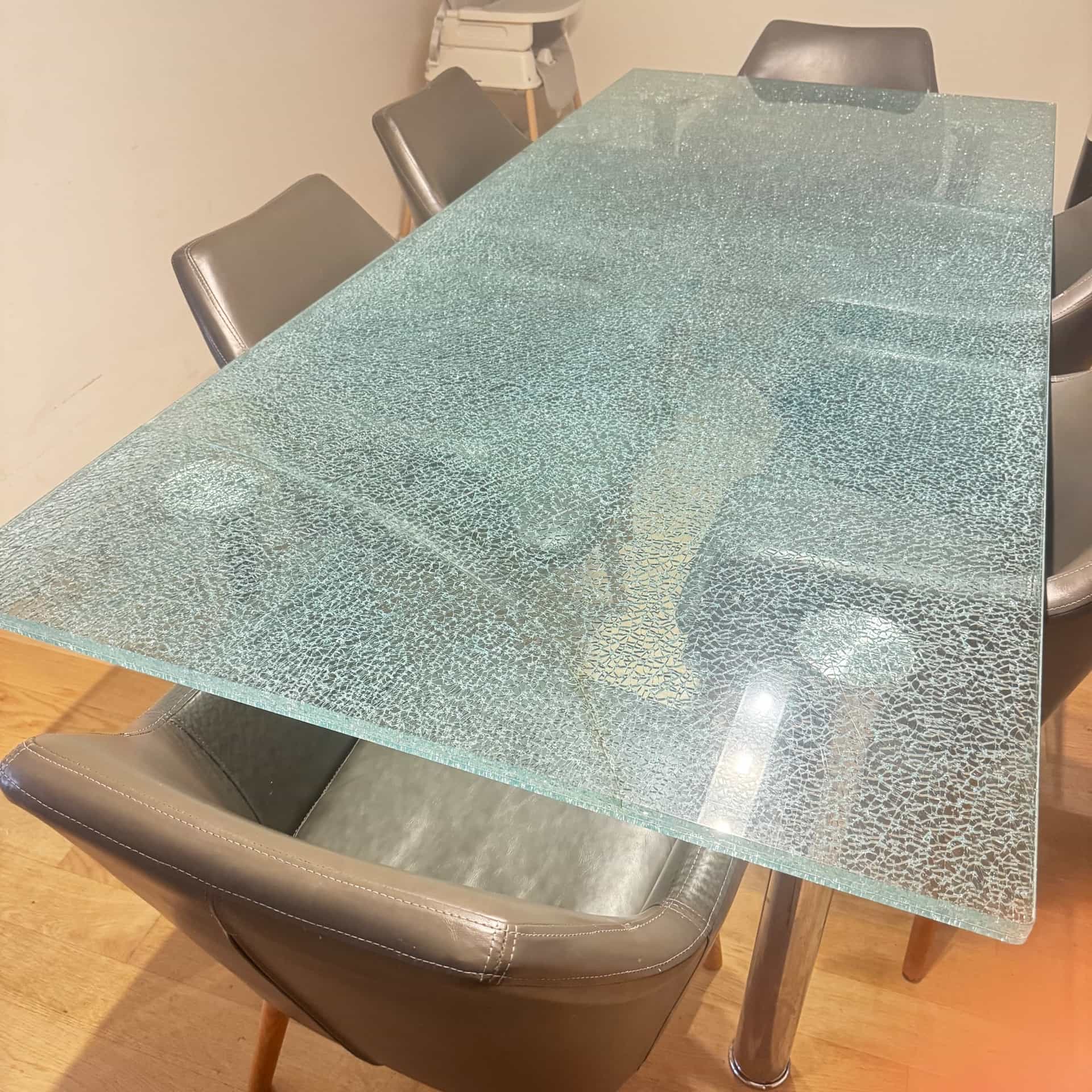 Table à manger verre, vert d'eau