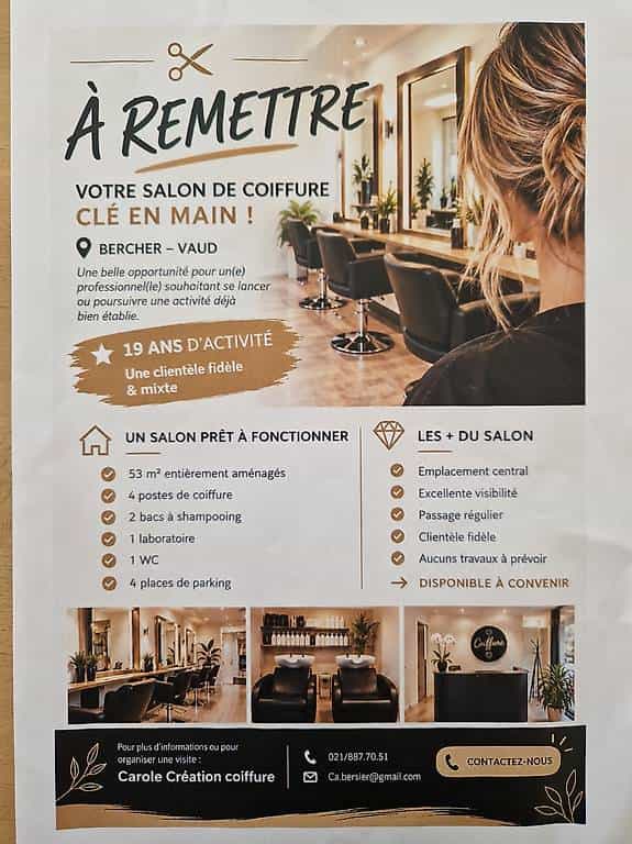 Salon de coiffure clef en main a remettre