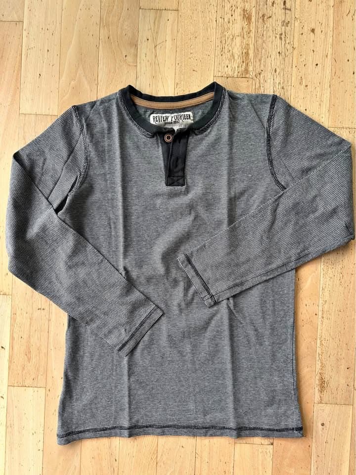 GRATIS Langarmshirt, schwarz – grau gestreift, Grösse S/176