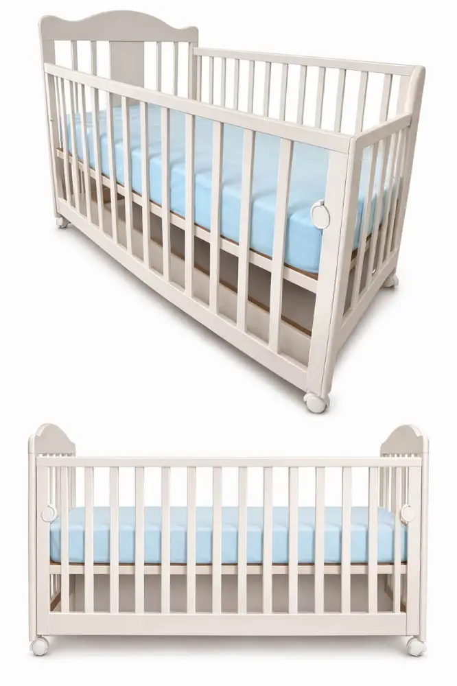 Babybett 60×120 mit Matratze und Schublade – auf Rollen