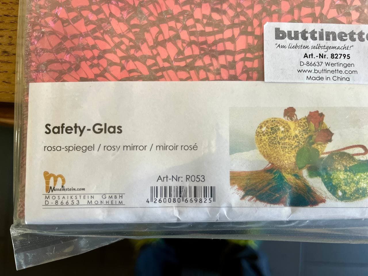 Safety Glas pink zum Basteln