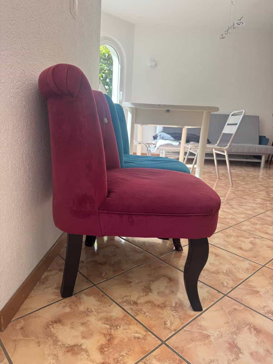 Fauteuil design velours bordeaux