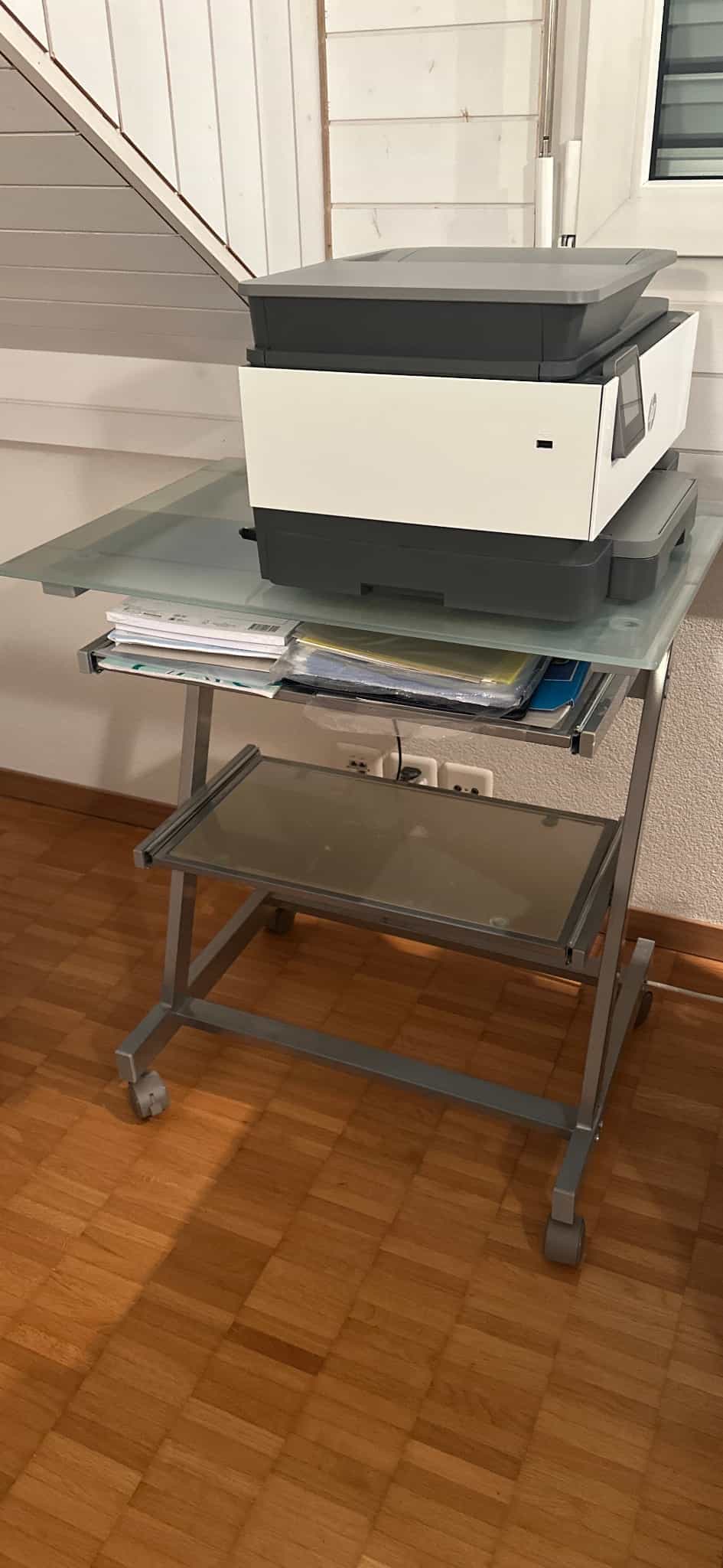 Druckerwagen grau, Metall mit Glasplatten