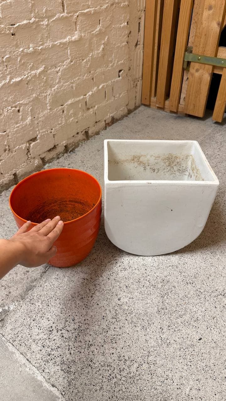 Pflanzengefässe und Holzbretter