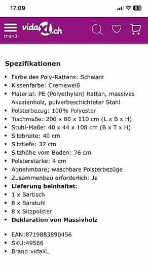 Bartisch mit 8 Stühlen und Kissen