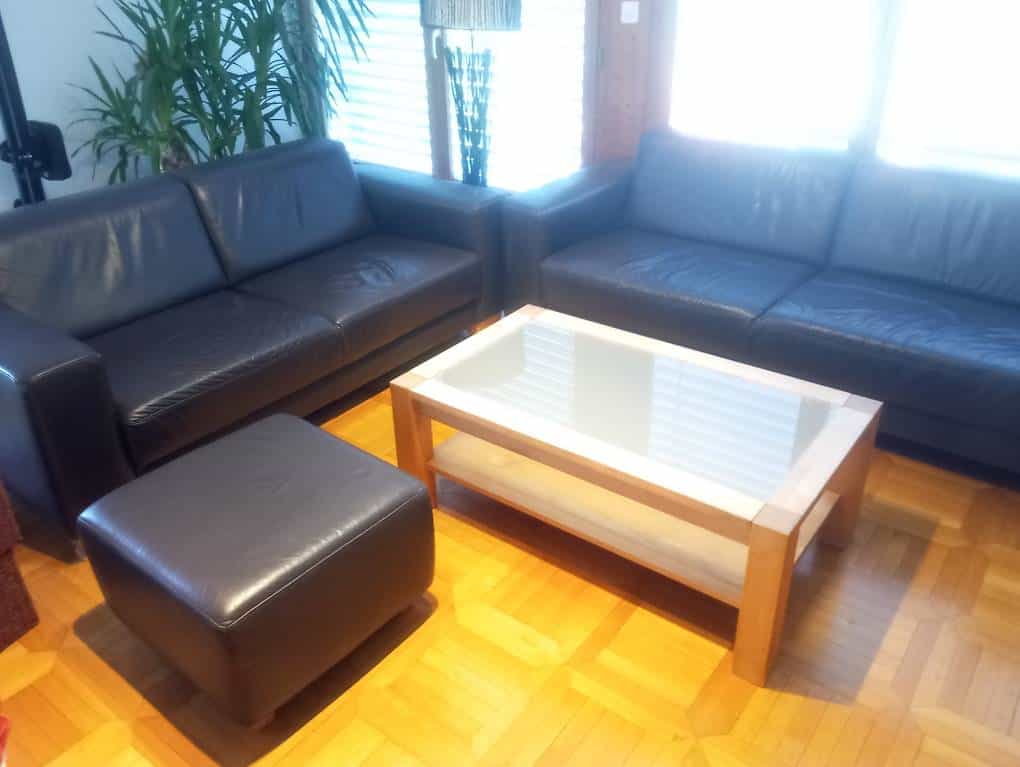 Echtledercouch (2x / Eck) mit Lederhocker
