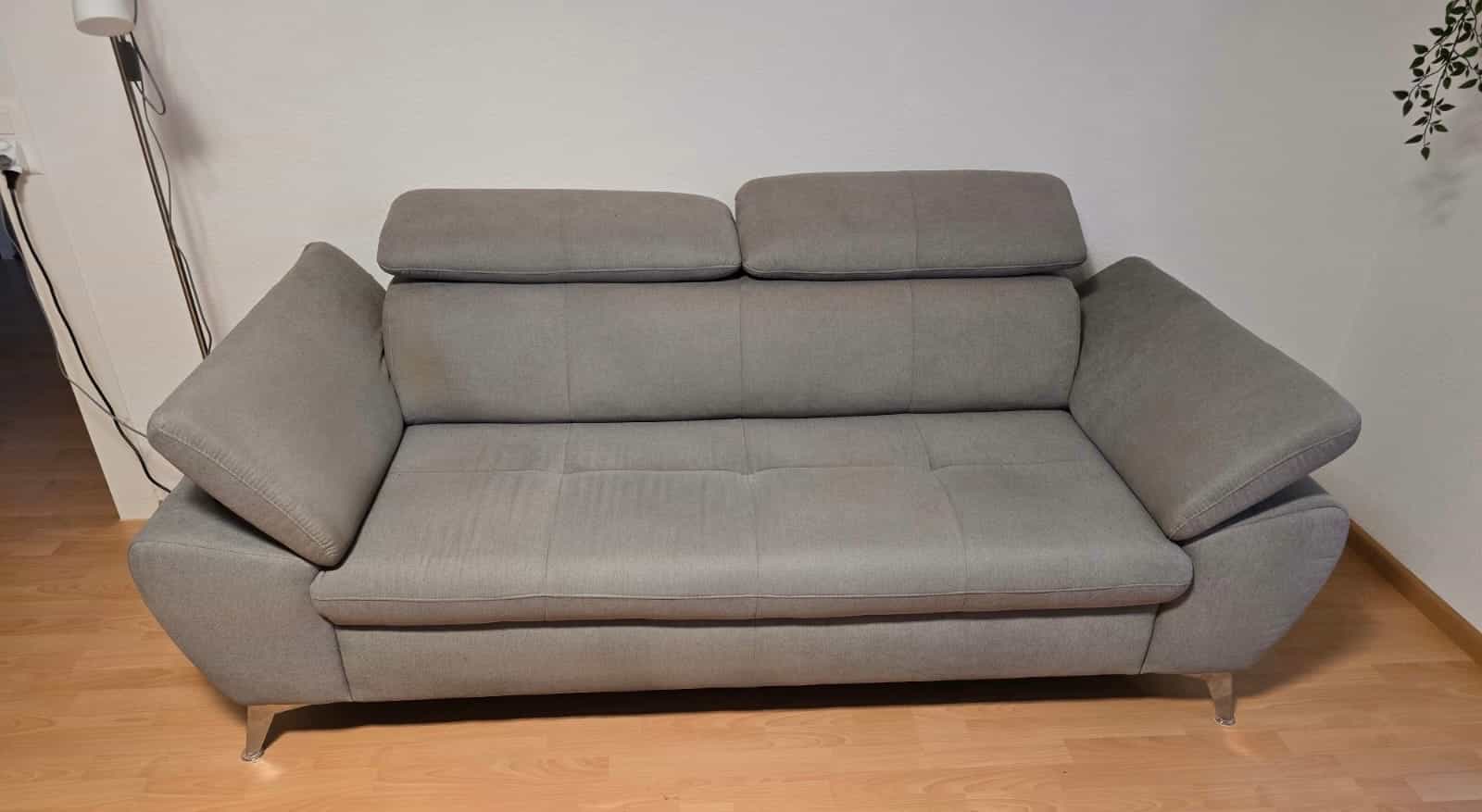 Sofa Grau mit Kopfstützen