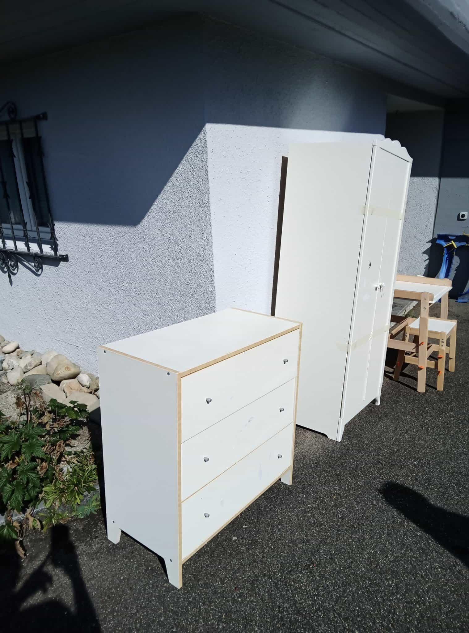 Schreibtisch-Set mit Kommode und Kinderschrank, natur/weiss